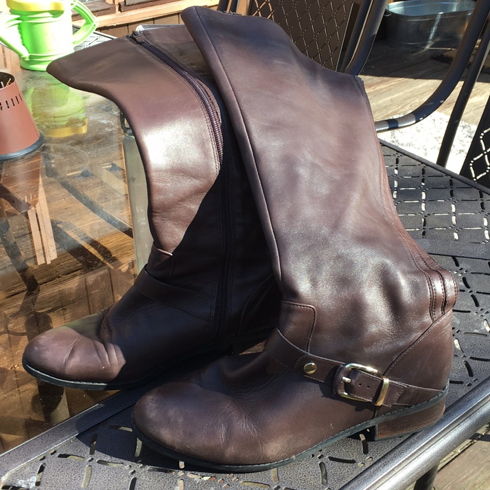 Brown leather riding boots